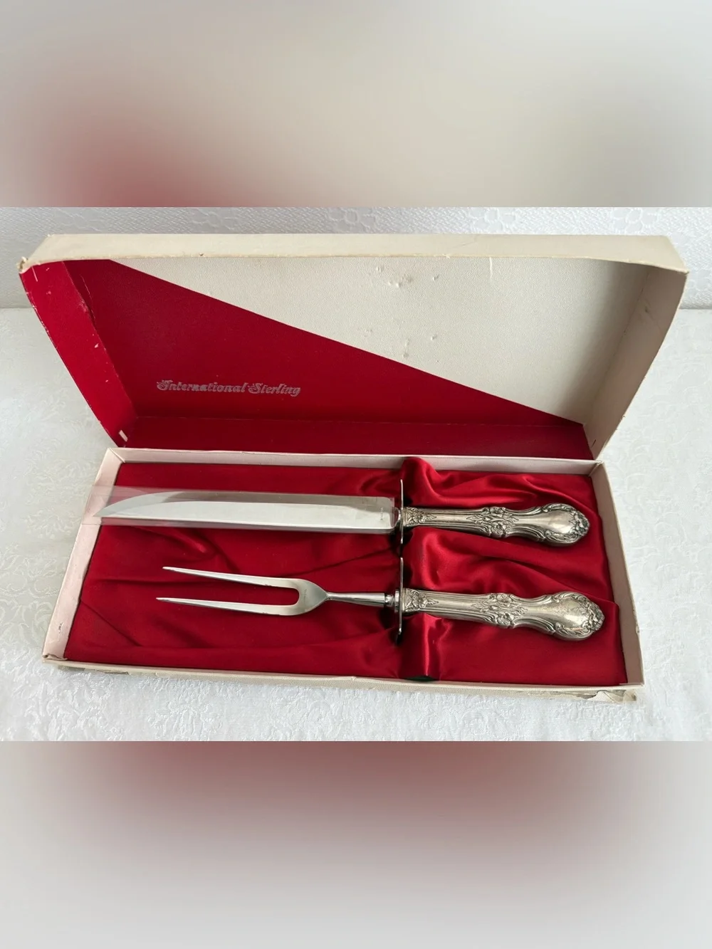MINT Unused International Sterling JOAN OF ARC Carving Set 2pc In Box